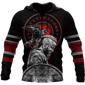 JHBTFQ Ragnar Lodbrok Hoodie 3D Print Viking Raven Helm van Ontzag Noorse Runen Pullover Middeleeuwse Cosplay Kostuums Pap Cadeau,Hoodie,3XL