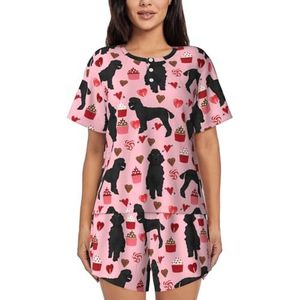 RIVETECH Rode poedels hondenprint dames pyjama met korte mouwen - comfortabele korte sets, mouwen nachtkleding met zakken, Zwart, XL