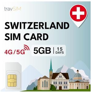 travSIM Swiss Sim Card | 5GB data SIM - 15-dagen abonnement | De Zwitserland SIMkaart biedt onbeperkte internettoegang voor Google, Facebook, WhatsApp, Instagram en meer.