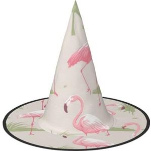 RLDOBOFE Heksenhoed Roze Flamingo's Gedrukt Tovenaar Hoed Unisex Halloween Hoed Voor Cosplay Party Kostuum Decoraties