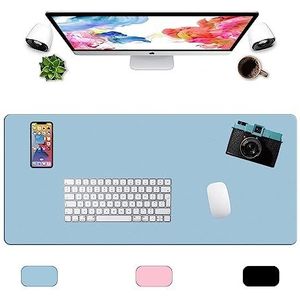 LL-COEUR Grote Kunstleer Waterbestendig Muismat Computer Kantoor Bureaulegger (900 x 400 x 2 mm, Blauw)