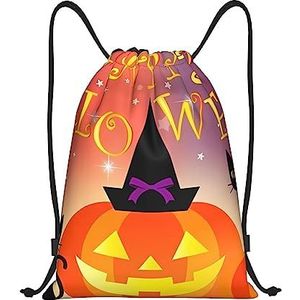 DEHIWI Gelukkig Halloween Dag Trekkoord Rugzak Tas Waterdichte Sport String Bag Sackpack Cinch voor Gym Winkelen Sport Yoga, Zwart, Medium