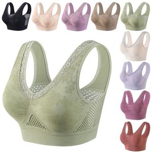 Katoenen Bh Zonder Knopen Voor Liften En Vormen, Comfortabel Ontwerp Zonder Beugels Voor Dagelijks Gebruik(A Tea Green,3X-Large)