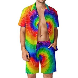 Coole Tie Dye Hawaiiaanse sets voor heren, button-down trainingspak met korte mouwen, strandoutfits, M