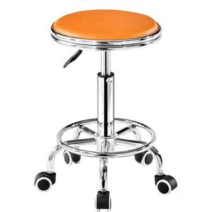 FXLUHAY Heavy Duty ronde rolkruk met voetsteun PU leer hoogteverstelling moderne industriële metalen stijl draaibare spa salon tattoo werk massagekrukken (oranje)
