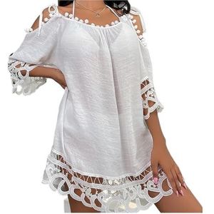 DUNSBY Zomer badpakken cover-up strandkleding losse gebreide strand cover up vrouwen bikini badpak cover up holle strand jurk badpak cover up (kleur: wit)