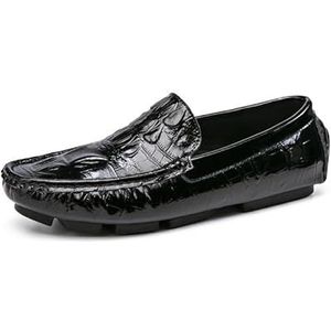 Loafers for heren Schoenen met ronde neus Krokodilprint Kunstleer Loafers rijden Antislip Lichtgewicht Flexibele mode-instappers (Color : Black, Size : 41 EU)
