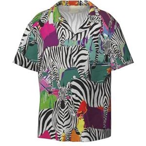 YQxwJL Etnische Geometrische Patroon Print Mens Casual Button Down Shirts Korte Mouw Rimpel Gratis Zomer Jurk Shirt met Zak, Zebra, XXL