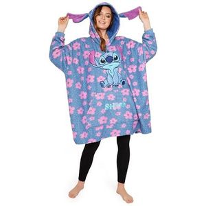 Disney Stitch oversized deken hoodie voor vrouwen tieners boze koningin Stitch fleece deken met capuchon - Stitch Gifts, Blauw/Roze Stitch, one size