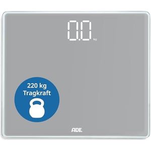 ADE Zeer grote digitale badkamerweegschaal tot 220 kg | zeer groot display | XXL verlichte cijfers | extra groot weegoppervlak | nauwkeurige lichaamsweegschaal | grijs