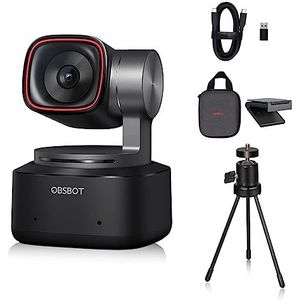 OBSBOT Tiny 2 AI-aangedreven PTZ 4K webcam 1/1,5 inch CMOS 4X snellere scherpstelling USB 3.0 10x snellere gegevensoverdracht, spraakbediening, met tafel-ministatief