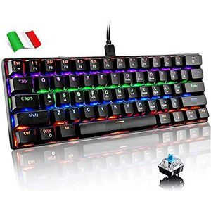 IDOR STORE Mechanisch gaming-toetsenbord RGB 62 toetsen, 100% anti-ghosting switches, blauw, RGB-achtergrondverlichting met 16,8 miljoen AY601 gaming-toetsenbord voor PC, Mac, compacte PS4 en PS5