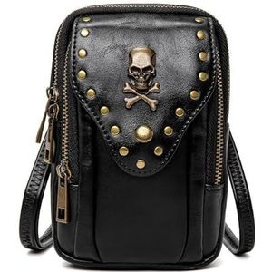 SLEDEZ Vrouwen Gothic Punk Schoudertas Dames Schouder Crossbody Tas Outdoor Reizen Mobiele Telefoon Tas Zwart, Zwart, 12x5.5x18.5cm