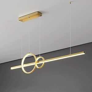 Mjsdjof Gouden aluminium lineaire hanglamp met ring decoratieve verlichtingsarmaturen, moderne LED-eetkamer plafond hangende lampen, minimalistische keukeneiland lange balk hanglampen