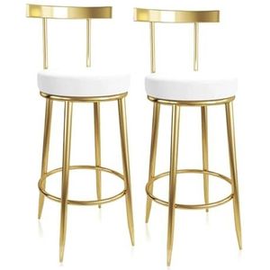 Barkrukken Set van 2 Pu-lederen barstoelen met rugleuning en gouden metalen poten Tegenkruk Belasting 150 kg Voor bardineren Café hoge kruk