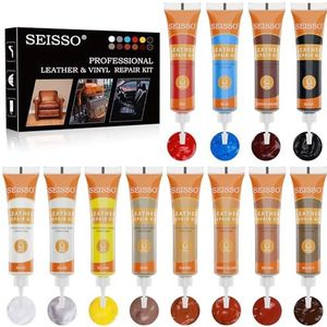 SEISSO Leder Reparatieset, 12 Kleuren Leder Reparatiezalf, Kunstleder Reparatieset, DIY Lederkleur Reparatieset voor Leerkrassen, Autolederverzorging, Geschikt voor Banken, Schoenen(20ML)