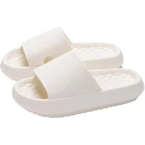 UBOHUZ 4Cm Zomer Antislip Zachte Slippers Vrouwen Comfortabele Dikke Slides Vrouw Paar Badkamer Thuis Voor Badkamer, Zwembad, Wit, 44/45 EU