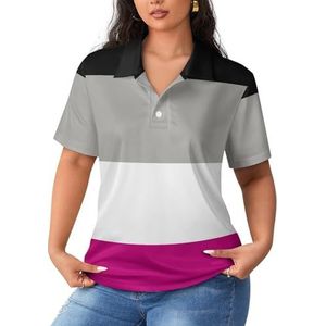 Asexual Pride Community Flag dames sportshirt korte mouwen T-shirt golfshirts tops met knopen workout blouses