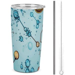 AQRJLPM Abstractie Biologie Chemie Auto Cup RVS Tumbler met rietje en deksels Lekvrij Geïsoleerde Roestvrij Staal Reizen Koffie Mok Pobtable voor Koude Warme Dranken Camping