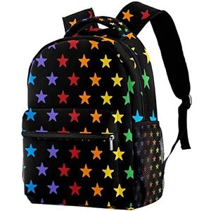 Lichtgewicht rugzak klassieke casual dagrugzak kleurrijke sterren patroon met zwarte achtergrond