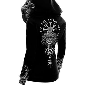 MYZTTZR Noorse Mythologie Odin Heren Zip Hoodie Viking Raaf Yggdrasil Tatoeage 3D-print Dames Sweatshirt Middeleeuws Walhalla Cadeau,Cosplay costume,3XL