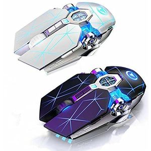 Draadloze optische 2.4G USB-gamingmuis 1600 DPI 7, LED kleurrijke verlichte oplaadbare stille muizen voor pc-laptop (Wit)