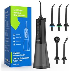 Liebssen Draadloze Water Tandheelkundige Flosser voor Tanden Reinigen Kunstgebit Borstels Eén Knop Bediening 6 Water Intensiteit 5 Tips IPX7 Lange Levensduur Batterij 300ML Tank Draagbare Mondelinge