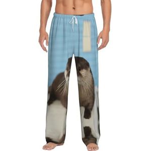 Leuke Otter Heren Lange Lounge Wear Broek Nachtkleding Pyjama Bodems Nachtkleding Met Zakken En Trekkoord, Wit, S