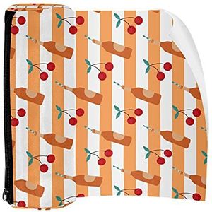 Potlood Case Pen Tas Houder met Rits Coin Organizer Tassen Make-up Cosmetische Pouch voor Vrouwen Tiener Meisjes Jongens Kinderen, Oranje Kersen & Wijn Patroon