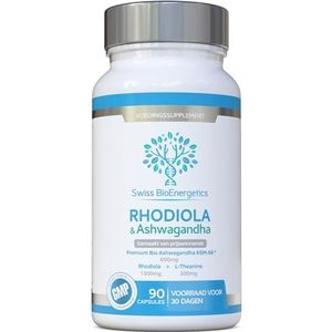 Rhodiola & Ashwagandha met L-Theanine – bekroonde Ashwagandha KSM-66 600 mg & 1500 mg Rhodiola (3% Rosavin – 1% Salidroside) volwortel equivalent – Adaptogeen zonder kunstmatige vulstoffen