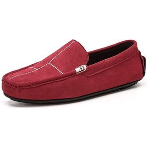 Heren Loafers Ronde Neus Suede Vamp Mocassins Rijden Loafers Platte Hak Flexibele Antislip Outdoor Klassieke Slip-ons(Color:Red,Size:40 EU)