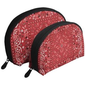 Make-uptas, cosmetische reistas 2 stuks draagbare clutch zakje set zakje organizer kleurrijke bandana rode paisley bandana, zoals afgebeeld, Eén maat