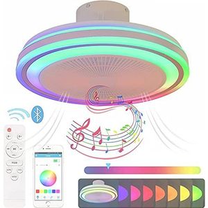 Bluetooth Plafondventilator Met Verlichting Afstandsbediening RGB Kleurwisselaar Plafondlamp Met Ventilator Muziek Kroonluchter Dimbaar Met Stille Onzichtbare Ventilator Voor Slaapkamer Woonkamer