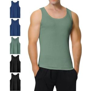 IceReco Onderhemd Heren Katoen Blauw Tank Top voor Fitness Joggen Zakelijk Sport (5-Pack) Ondershirt Zwart Marine Olijf 3XL