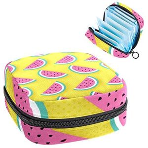 Opbergtas voor maandverband Pads, Menstruatie Cup Pouch, Periode Bag Organizer voor vrouwelijke Pads Tampons, Watermeloen patroon gele achtergrond