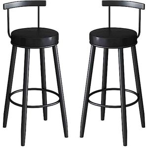 Barkrukken 2 Stuks Rugleuning Barkrukken Hoge Stoelen PU Lederen Zitting En Ronde Metalen Voetsteun, Keuken Eetkamer Tegenkrukken Barstoel Bistrokruk (Color : Black, Size : 65 cm)