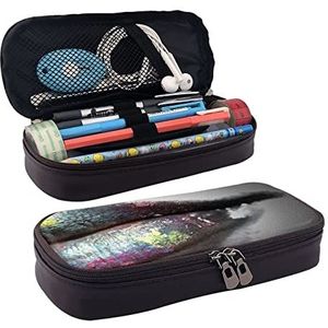 Grote capaciteit lederen etui strand palmboom stoelen boten briefpapier potlood tas make-up zakje draagbare kantoor briefpapier tas voor tieners meisjes volwassenen, Kleurrijke Vrouw Lip, Leather pencil case, Schoonheid Case