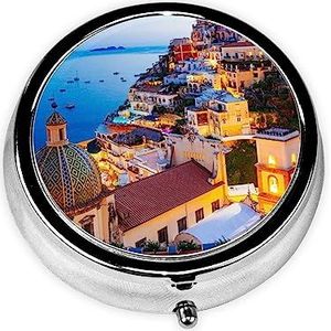Positano Seaside Sunset Gedrukt Pillendoos, Mini Kleine Pil Case Draagbare Geneeskunde Pil Organizer Reizen Pillendoos met 3 Componenten