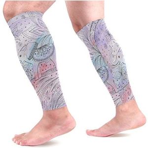 EZIOLY Hand Draw Olifant Sport Kalf Compressie Mouwen Been Compressie Sokken Kalf Guard voor hardlopen, Fietsen, Moederschap, Reizen, Verpleegkundigen