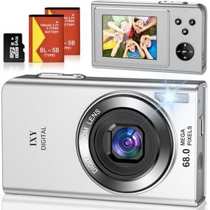 Digitale camera 68 MP 4K digitale camera met 16-voudige digitale zoom oplaadbare compacte digitale machine met 64 GB kaart voor kinderen, studenten, beginners (zilver)