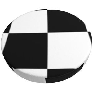 GRatka Hoes voor ronde kruk, barstoelhoes, hotel, antislip zitkussen, 33 cm, zwart-wit geruit dambord