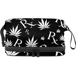 Dubbellaags Cosmetische Tas Zwart en Wit Blad Draagbare Make-up Tas Reizen Organizer Pouch Voor Vrouwen Meisjes Toiletries Tassen, Meerkleurig, 27x15x14 cm/10.6x5.9x5.5 in, Make-up zakje