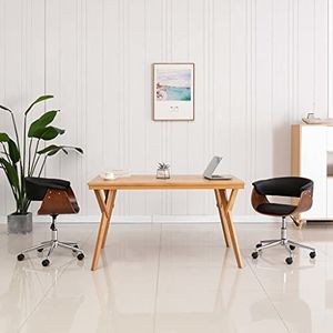 Prolenta Premium Bureaustoel, draaistoel, hout, gebogen kunstleer, zwart