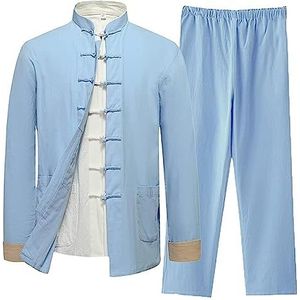 OIFAODAO, Katoen Linnen Tai Chi Uniform Mannen Lange Mouw Chinese Traditionele Kleding Tang Pak Hanfu Vechtsport Elderl,Tai Chi-uniformen(Blu,XL XXL)