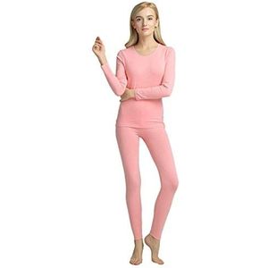 Dames, dikke warme ronde hals, thermisch onderhemd, elegant en tops, bottoms, lange onderbroek, comfortabel, sport, onder warmte, herfst en winter, thermo-ondergoed set, roze, XL