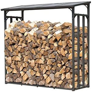 QUICK STAR Metalen haardhoutrek antraciet 143 x 70 x 145 cm tuin brandhoutrek 1,4 m³ / 2 slagerige brandhoutopslag stapelhulp buiten