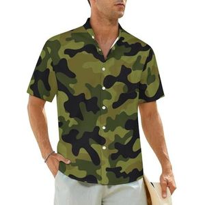 Camouflage legergroen herenoverhemden korte mouwen strandshirt Hawaiiaans shirt casual zomer T-shirt S
