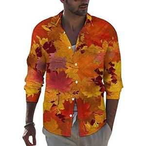 Herfst esdoorn bladeren heren revers lange mouw overhemd button down print blouse zomer zak T-shirts tops 4XL