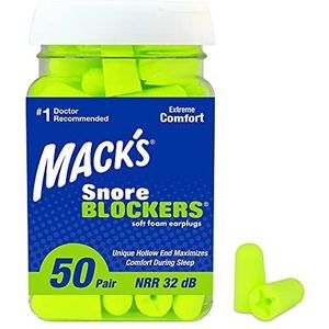 Mack’s Snore Blockers Soft Foam Earplugs, 50 Pair – 32 dB High NRR, 37 dB SNR – Comfortable Ear Plugs for Sleeping, Snoring, Loud Noise and Travel