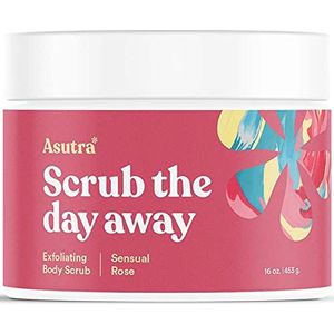 ASUTRA Dode Zee Zout Body Scrub (Sensuele Rose), 16 Oz, Ultra Hydraterend, Zacht en Hydraterend, Kokosnoot, Rose en Sandelhout Olie, Inclusief Houten Lepel